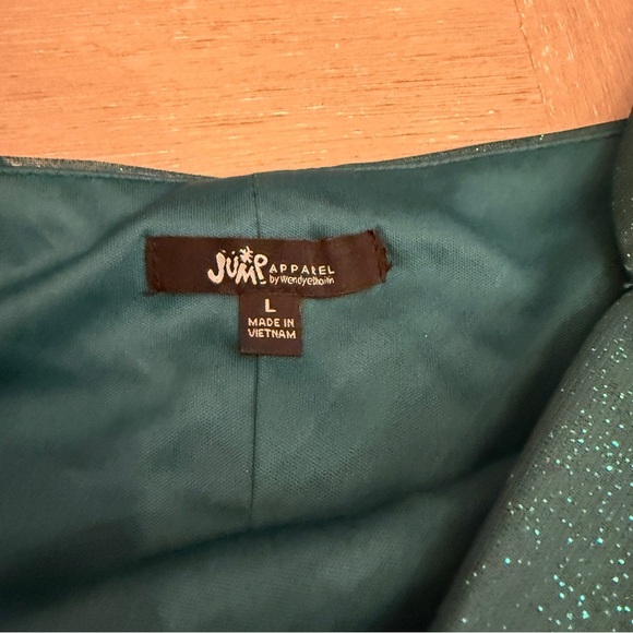 Jump Emerald Teal Shimmering Long Sleeve Ruched Dress Hoco dance - Picture 8 of 9